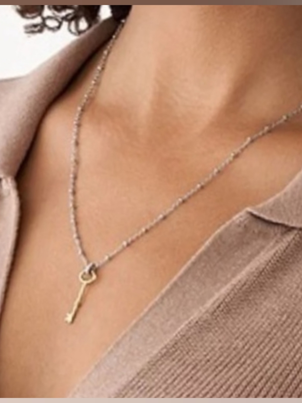 Fossil Two-Tone Key Pendant Necklace - Silver Chain with Gold Key